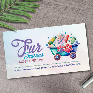 Mobile Pet Grooming Services - Watercolor art Business Card