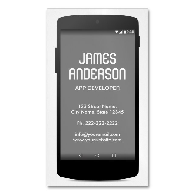 Mobile Phone App Developer Software Engineer Coder Magnetic Business Card (Front Vertical)