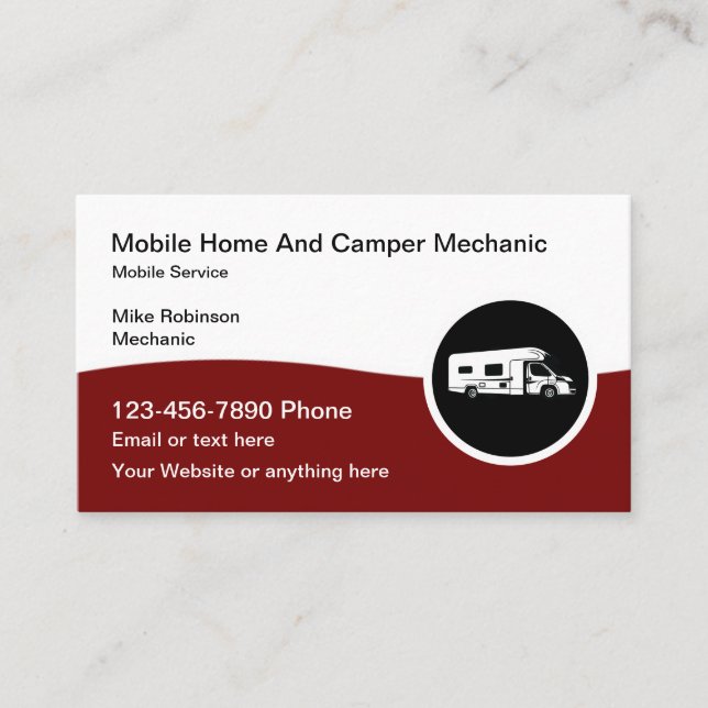 Mobile RV And Camper Repair Mechanic Business Card (Front)