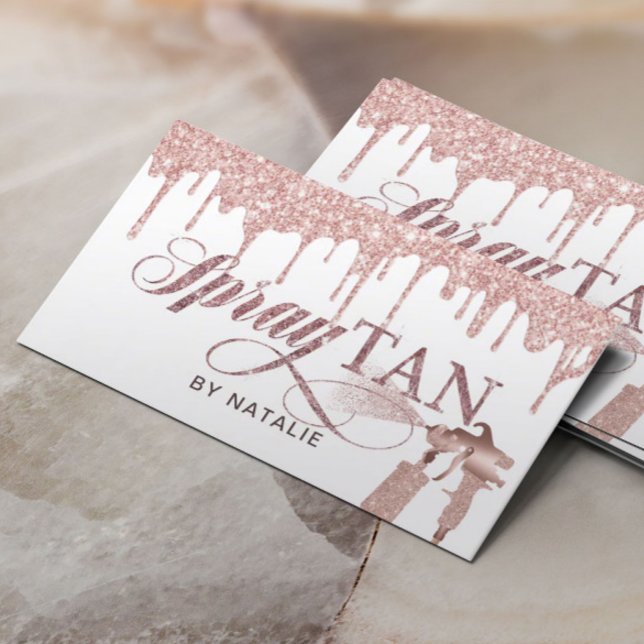 Mobile Spray Tan Modern Rose Gold Drips Tanning  Business Card (Creator Uploaded)
