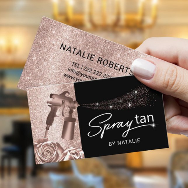 Mobile Spray Tan Rose Gold Floral Airbrush Tanning Business Card (Creator Uploaded)