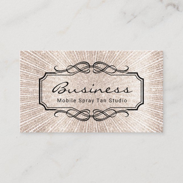 Mobile Spray Tan Studio Ivory Gold Glitter Tanning Business Card (Front)