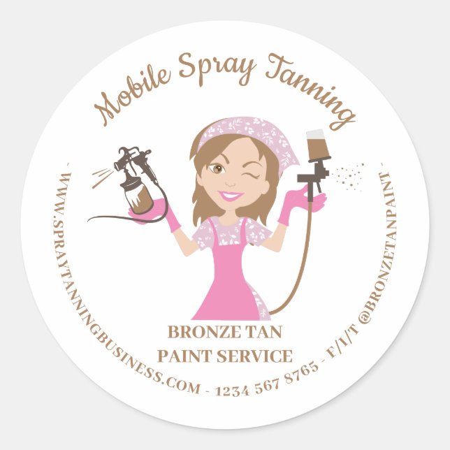 Mobile Tanning Spray Body Paint Lady Boss Classic Round Sticker (Front)