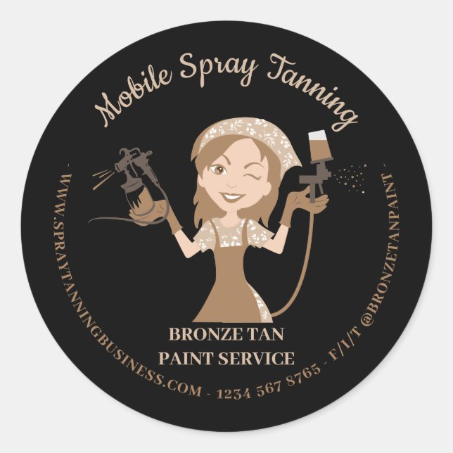 Mobile Tanning Spray Body Painter Lady Boss Classic Round Sticker (Front)
