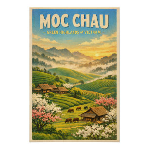 Moc Chau, Vietnam, in a classic retro travel Poster