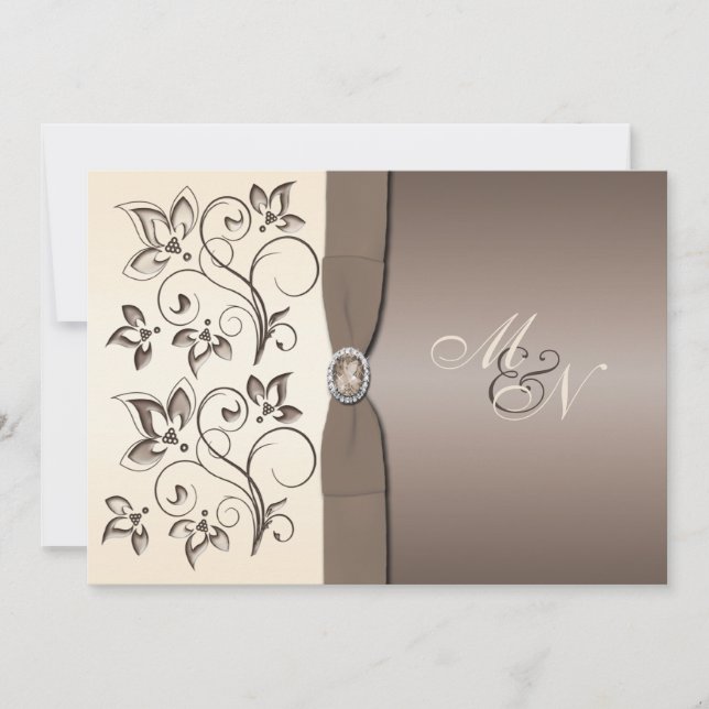 Mocha and Ivory Floral Monogram Invitation (Front)