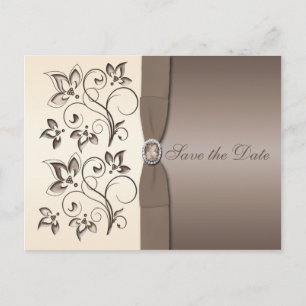 Mocha and Ivory Floral Save the Date Postcard