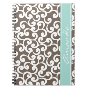 Mocha and Mint Monogrammed Elements Print Notebook