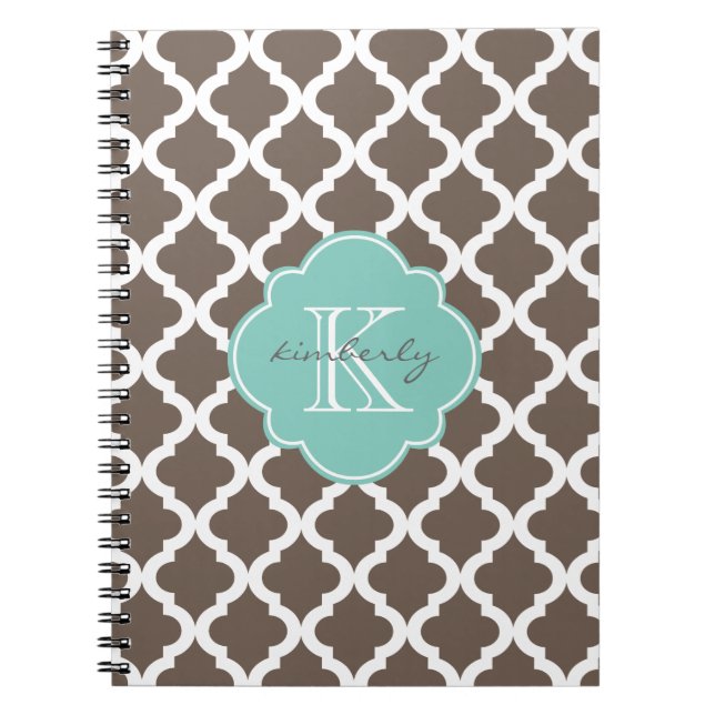 Mocha and Mint Moroccan Quatrefoil Print Notebook (Front)