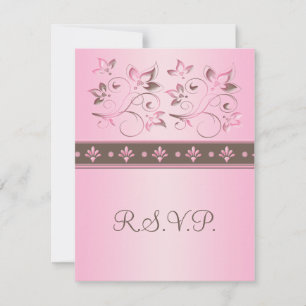 Mocha and Pink Floral RSVP Card