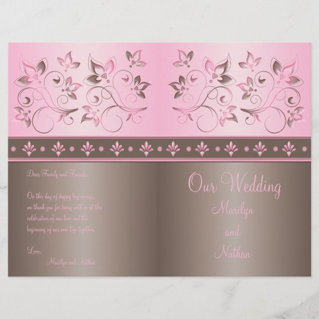 Mocha and Pink Floral Wedding Program (Front)