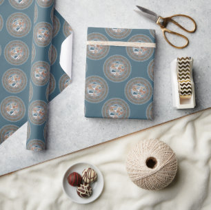 Mocha and Teal Abstract Accent Polka Dot Mandala Wrapping Paper
