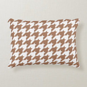 Mocha and White Houndstooth Seamless Pattern Decorative Cushion
