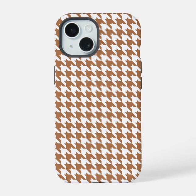 Mocha and White Houndstooth Seamless Pattern iPhone 15 Case (Back)