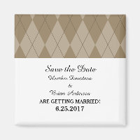 Mocha Argyle Save the Date Magnet