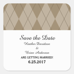 Mocha Argyle Save the Date Stickers
