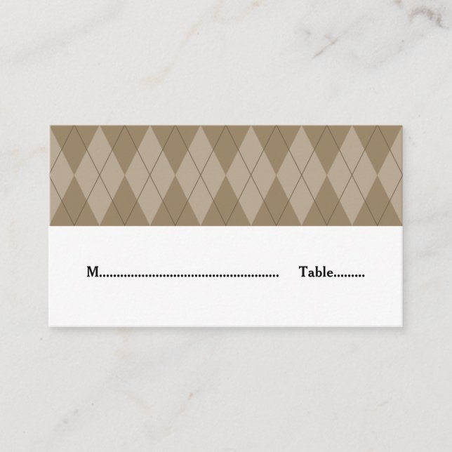 Mocha Argyle Wedding Place Card (Front)