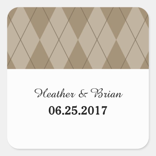 Mocha Argyle Wedding Stickers (Front)