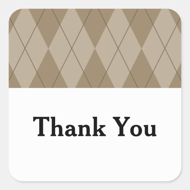 Mocha Argyle Wedding Thank You Stickers (Front)