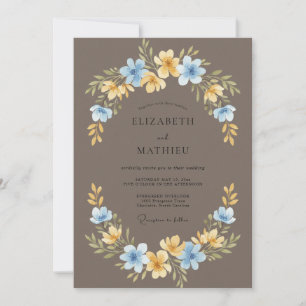 Mocha Azure Wreath Wedding Invitation