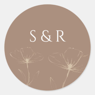Mocha Beige Wildflower Botanical Monogram Envelope Classic Round Sticker