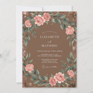 Mocha Blush Watercolor Wedding Invitation