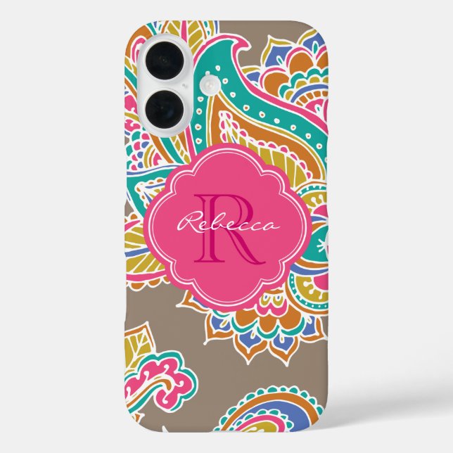 Mocha Bohemian Paisley Custom Monogram Case-Mate iPhone Case (Back)