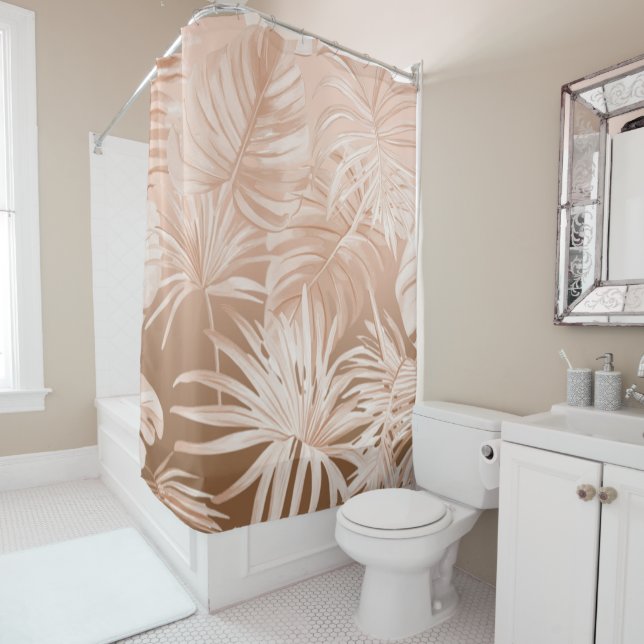 Mocha Boho Tropical  Bathroom Curtain (In Situ)