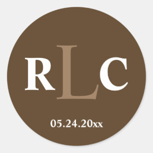 Mocha brown 3 initial monogram label wedding favou