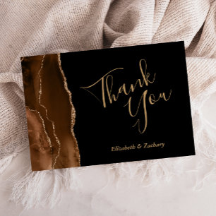 Mocha Brown Agate Gold Black Wedding Thank You Card