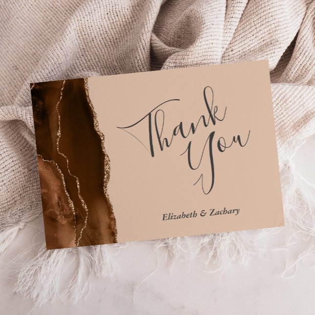 Mocha Brown Agate Gold Tan Wedding Thank You Card (Creator Uploaded)