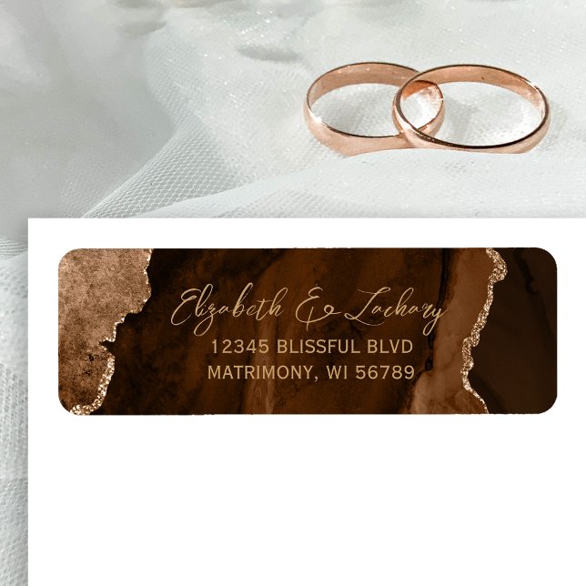 Mocha Brown Agate Script Wedding Return Address Label (Creator Uploaded)