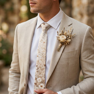 Mocha Brown Cream Botanical Neutral Wedding Tie