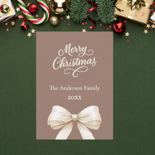 Mocha brown cream bow photo year review Christmas Holiday Card
