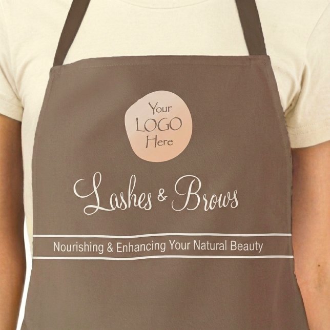 Mocha Brown Employee Name Business Logo Lashes Apron (Creator Uploaded)