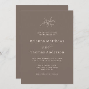 Mocha Brown Fall Simple Elegant Wedding Invitation