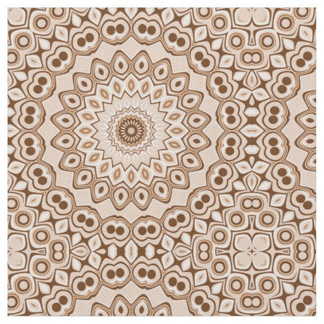Mocha Brown Geometric Mandala Pattern Fabric (Close Up)