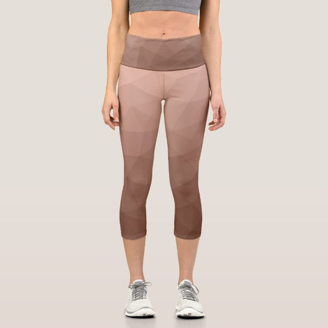 Mocha Brown geometric mesh modern pattern Capri Leggings (Front)