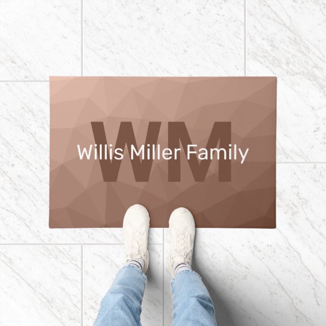 Mocha Brown geometric mesh pattern Monogram Doormat (Indoor)