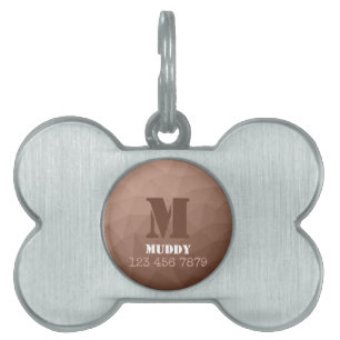 Mocha Brown geometric mesh pattern Monogram Pet ID Tag