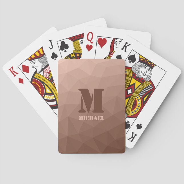 Mocha Brown geometric mesh pattern Monogram Playing Cards (Back)
