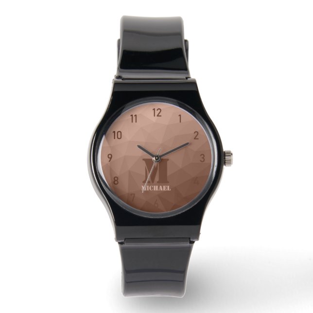 Mocha Brown geometric mesh pattern Monogram Watch (Front)