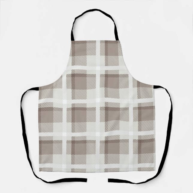 Mocha Brown Gingham buffalo plaid check  Apron (Front)
