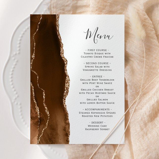 Mocha Brown Gold Agate Wedding Menu (Creator Uploaded)