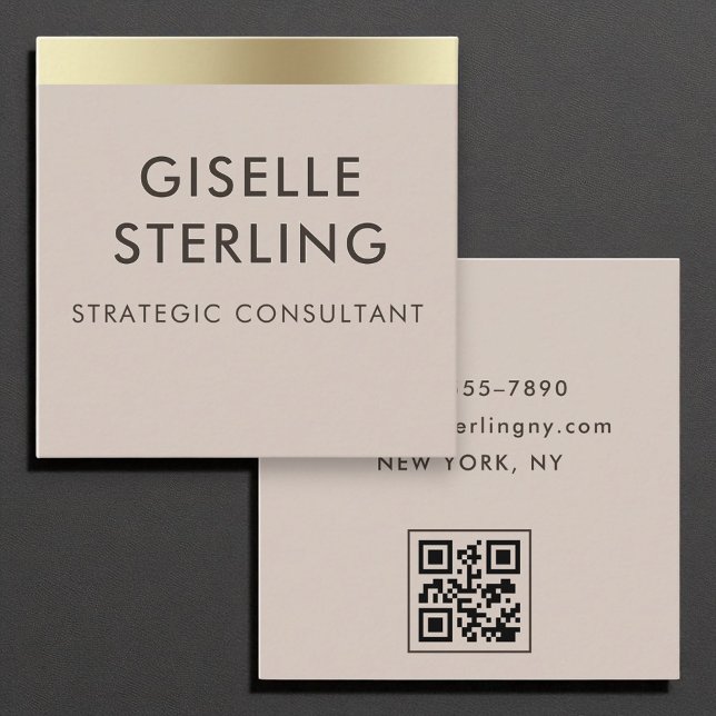 Mocha Brown Gold Foil Luxury QR Code Minimal  Square Business Card (Creator Uploaded)