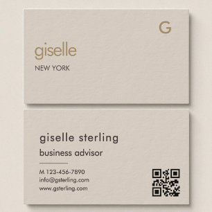 Mocha Brown Gold QR Code Minimalist Monogram Business Card
