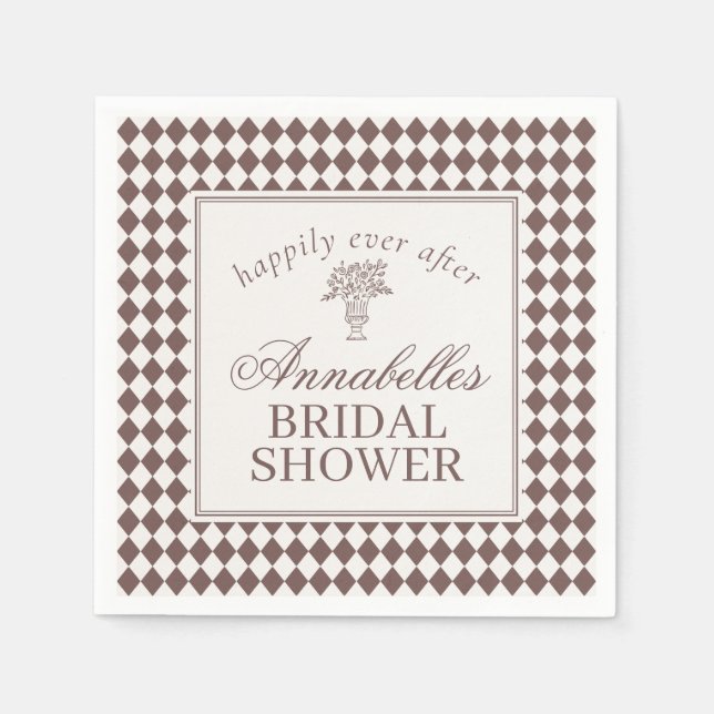 Mocha Brown Harlequin Checkered Bridal Shower Napkin (Front)