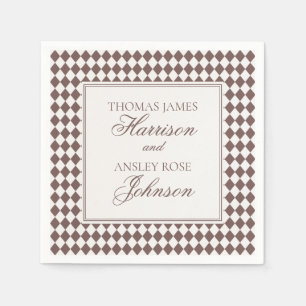 Mocha Brown Harlequin Chequered Wedding Napkin