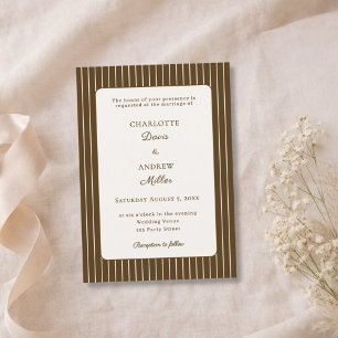 Mocha Brown Ivory Pinstriped Wedding Invitation