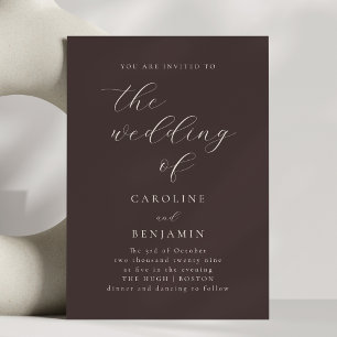 Mocha Brown Minimalist Script Elegant Fall Wedding Invitation